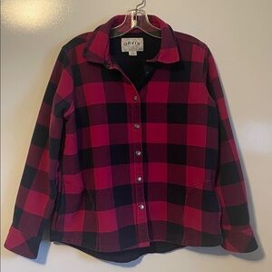 Orvis Pink Plaid Flannel Fleece lined Jacket Size Large